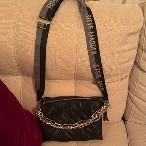 Steve Madden Black Chevron Quilted Crossbody Bag